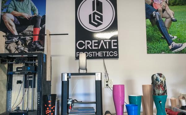 Create Prosthetics' 3-D printers give anyone in the world access to a design operation in Lake Placid, N.Y., that, for $500, creates a personalized cover for a prosthetic device. Create Prosthetics' 3-D printers give anyone in the world access to a design operation in Lake Placid, N.Y., that, for $500, creates a personalized cover for a prosthetic device.