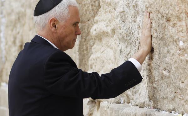 Vice President Pence touches Jerusalem's Western Wall during his visit to Judaism's holiest prayer site on Tuesday. Vice President Pence touches Jerusalem's Western Wall during his visit to Judaism's holiest prayer site on Tuesday.