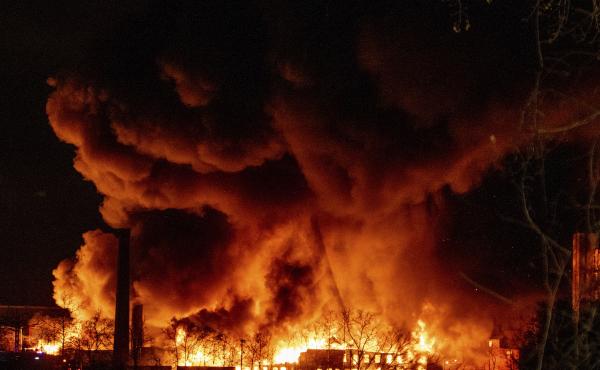 Smoke and flames fill the air from a large chemical fire in Passaic, N.J. on Friday. Smoke and flames fill the air from a large chemical fire in Passaic, N.J. on Friday.