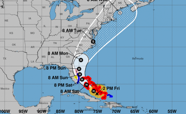 Hurricane Isaias will maintain its hurricane status for several days as it passes along Florida's central Atlantic coast, the National Hurricane Center says. The storm's forecast cone predicts it will hug the southeastern U.S. coastline. Hurricane Isaias will maintain its hurricane status for several days as it passes along Florida's central Atlantic coast, the National Hurricane Center says. The storm's forecast cone predicts it will hug the southeastern U.S. coastline.