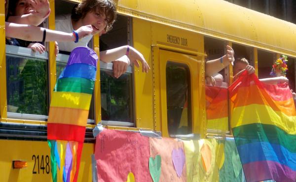 Gay-straight alliance school bus at Seattle Pride, 2008. Gay-straight alliance school bus at Seattle Pride, 2008.