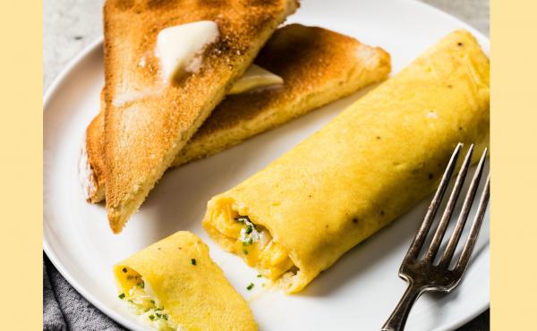 A French omelet, unlike its diner-style counterpart, is rolled, not folded, and include very little filling like vegetables and meats. A French omelet, unlike its diner-style counterpart, is rolled, not folded, and include very little filling like vegetables and meats.