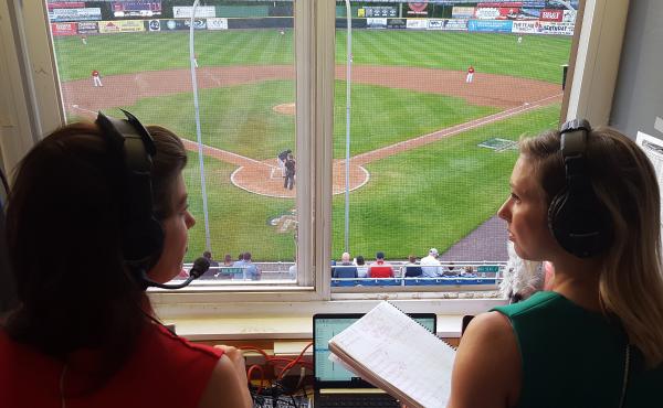 Broadcasters Melanie Newman and Suzie Cool, shown here on April 24, 2019 calling a minor league game. Broadcasters Melanie Newman and Suzie Cool, shown here on April 24, 2019 calling a minor league game.