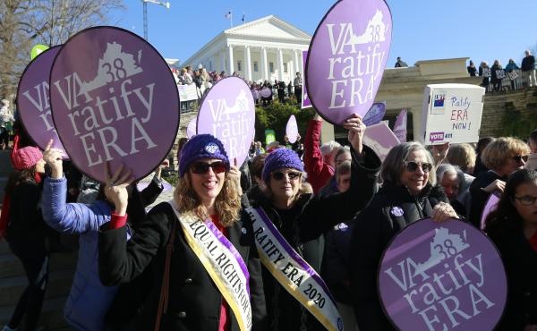 Equal Rights Amendment supporters demonstrate outside the Virginia State Capitol in Richmond on Jan. 8. Equal Rights Amendment supporters demonstrate outside the Virginia State Capitol in Richmond on Jan. 8.
