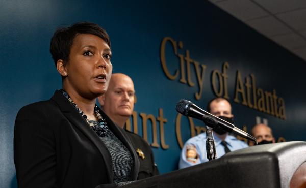 Then-Mayor Keisha Lance Bottoms speaks at a press conference on March 17, 2021, in Atlanta, Ga. Then-Mayor Keisha Lance Bottoms speaks at a press conference on March 17, 2021, in Atlanta, Ga.