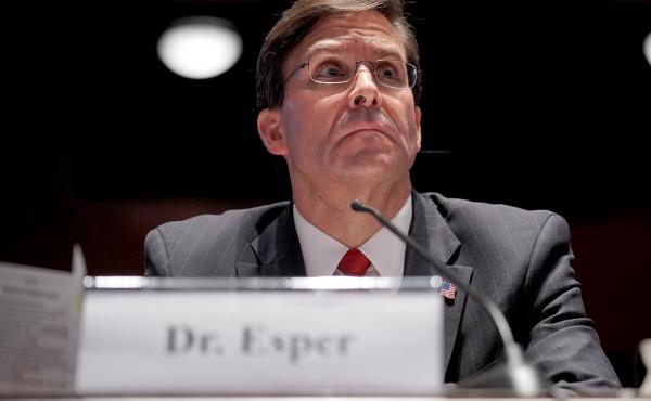 Then-Defense Secretary Mark Esper testifies during a House Armed Services Committee hearing in July 2020 in Washington, D.C. Then-Defense Secretary Mark Esper testifies during a House Armed Services Committee hearing in July 2020 in Washington, D.C.