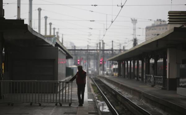 The Gare de Lyon railway station in Paris, typically brimming with busy travelers, stands empty Friday as general strikes snarled transportation across France for a second day. The Gare de Lyon railway station in Paris, typically brimming with busy travelers, stands empty Friday as general strikes snarled transportation across France for a second day.
