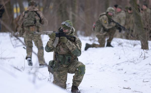 Civilian participants in a Kyiv Territorial Defense unit train on a Saturday in a forest on Jan. 22, 2022 in Kyiv, Ukraine. Across Ukraine thousands of civilians are participating in such groups to receive basic combat training and in time of war would be Civilian participants in a Kyiv Territorial Defense unit train on a Saturday in a forest on Jan. 22, 2022 in Kyiv, Ukraine. Across Ukraine thousands of civilians are participating in such groups to receive basic combat training and in time of war would be