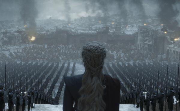 Having well and truly landed, Queen Daenerys (Emilia Clarke) surveys the ruins of King's Landing on the final episode of Game of Thrones. Having well and truly landed, Queen Daenerys (Emilia Clarke) surveys the ruins of King's Landing on the final episode of Game of Thrones.