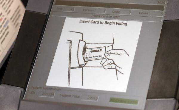 A touchscreen voting machine in Sandy Springs, Ga., during the primary election in May 2018. As the midterm congressional primaries heat up amid warnings of Russian hacking, about 1 in 5 Americans will be casting their ballots on machines that do not prod A touchscreen voting machine in Sandy Springs, Ga., during the primary election in May 2018. As the midterm congressional primaries heat up amid warnings of Russian hacking, about 1 in 5 Americans will be casting their ballots on machines that do not prod