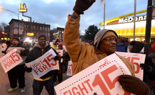 Demonstrators rally for better wages outside a McDonald's restaurant in Chicago in December 2013. Demonstrators rally for better wages outside a McDonald's restaurant in Chicago in December 2013.