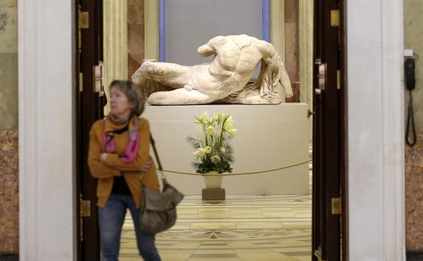 The headless, reclining sculpture of the river god Ilissos is on display at the State Hermitage Museum as part of its 250th anniversary celebration in St. Petersburg in December. The sculpture, taken from the Parthenon in Athens 200 years ago, was on loan The headless, reclining sculpture of the river god Ilissos is on display at the State Hermitage Museum as part of its 250th anniversary celebration in St. Petersburg in December. The sculpture, taken from the Parthenon in Athens 200 years ago, was on loan