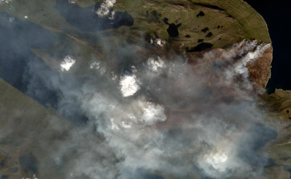 The wind direction from the fire in western Greenland has largely blown smoke toward the island's ice sheet and away from communities. The wind direction from the fire in western Greenland has largely blown smoke toward the island's ice sheet and away from communities.