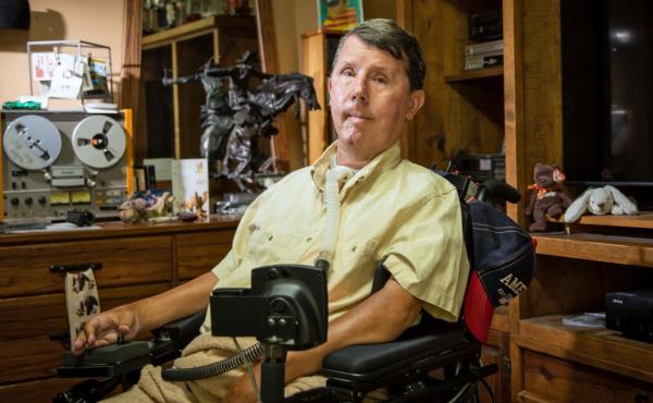 David Taylor, who has muscular dystrophy, relies on a ventilator to live. During the power outages across Texas in February, he had to be transported to a hospital before his ventilator's backup battery ran out. David Taylor, who has muscular dystrophy, relies on a ventilator to live. During the power outages across Texas in February, he had to be transported to a hospital before his ventilator's backup battery ran out.