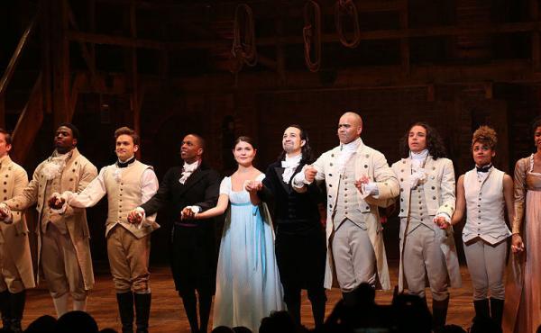 Leslie Odom Jr., Phillipa Soo and Ariana DeBose with Lin-Manuel Miranda with the cast during their final performance curtain call of "Hamilton" in July. Leslie Odom Jr., Phillipa Soo and Ariana DeBose with Lin-Manuel Miranda with the cast during their final performance curtain call of "Hamilton" in July.