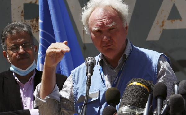 Matthias Schmale, serving as director of operations in Gaza for UNRWA, speaks during a news conference in front of the agency's headquarters in Gaza City, in May. Matthias Schmale, serving as director of operations in Gaza for UNRWA, speaks during a news conference in front of the agency's headquarters in Gaza City, in May.
