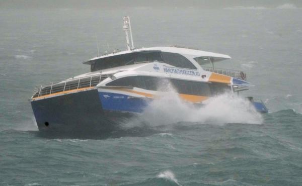 The Manly Ferry makes its way through heavy swells across Sydney Harbour, Australia, Sunday, July 3, 2022. The Manly Ferry makes its way through heavy swells across Sydney Harbour, Australia, Sunday, July 3, 2022.