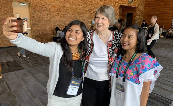 Helen Clark, former prime minister of New Zealand and gender equality champion, takes a selfie with attendees of the Women Deliver conference in Vancouver. Helen Clark, former prime minister of New Zealand and gender equality champion, takes a selfie with attendees of the Women Deliver conference in Vancouver.