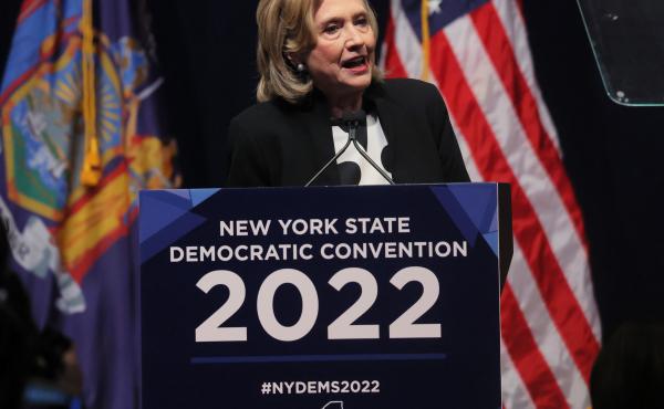 Former Secretary of State Hillary Clinton, shown here at the 2022 New York State Democratic Convention in February, says she has tested positive for COVID-19. Former Secretary of State Hillary Clinton, shown here at the 2022 New York State Democratic Convention in February, says she has tested positive for COVID-19.