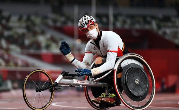 Peter Genyn of Team Belgium won gold in the Men's 100-meter T51 final on day 10 of the Tokyo 2020 Paralympic Games. Peter Genyn of Team Belgium won gold in the Men's 100-meter T51 final on day 10 of the Tokyo 2020 Paralympic Games.