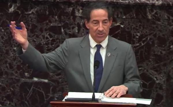 Rep. Jamie Raskin, D-Md., the lead House impeachment manager, speaks in the Senate on Wednesday. He argued that former President Donald Trump incited the Jan. 6 attack on the U.S. Capitol and that his words are not protected by the First Amendment. Rep. Jamie Raskin, D-Md., the lead House impeachment manager, speaks in the Senate on Wednesday. He argued that former President Donald Trump incited the Jan. 6 attack on the U.S. Capitol and that his words are not protected by the First Amendment.
