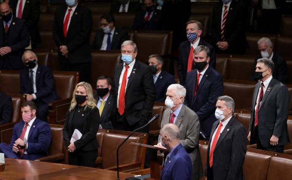 Republican House members objected to the certification of votes, allowed under the Electoral Count Act, from Nevada during a joint session of Congress on Jan. 6, 2021. It was rejected because a senator did not join in the objection. Republican House members objected to the certification of votes, allowed under the Electoral Count Act, from Nevada during a joint session of Congress on Jan. 6, 2021. It was rejected because a senator did not join in the objection.
