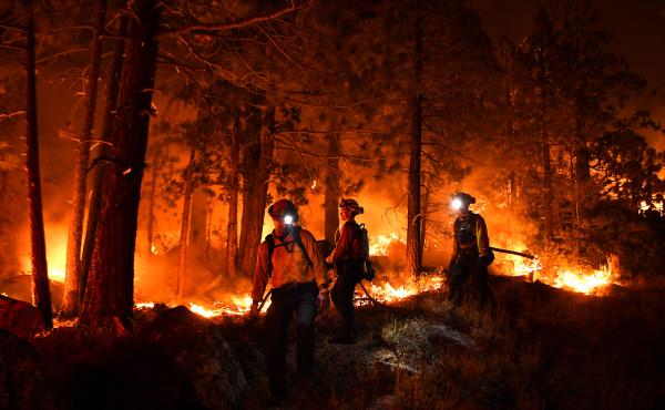 Firefighters battle the Caldor Fire this month along Highway 89 west of Lake Tahoe in California. Firefighters battle the Caldor Fire this month along Highway 89 west of Lake Tahoe in California.