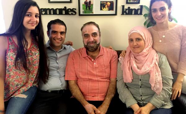 Almothana Alhamoud (second from left) with his family in Chicago. From left to right are his sister, Fatina; their father, Abdel Bari; their mother, Alia; and his other sister, Rowan. Alhamoud earned a computer engineering degree in Syria, but when he cam Almothana Alhamoud (second from left) with his family in Chicago. From left to right are his sister, Fatina; their father, Abdel Bari; their mother, Alia; and his other sister, Rowan. Alhamoud earned a computer engineering degree in Syria, but when he cam