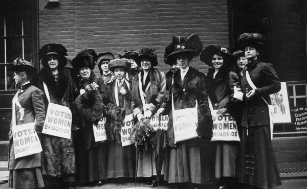 Members of the women's suffrage movement prepare to march on New York's Wall Street in 1913, armed with leaflets and slogans demanding the vote for women. Members of the women's suffrage movement prepare to march on New York's Wall Street in 1913, armed with leaflets and slogans demanding the vote for women.