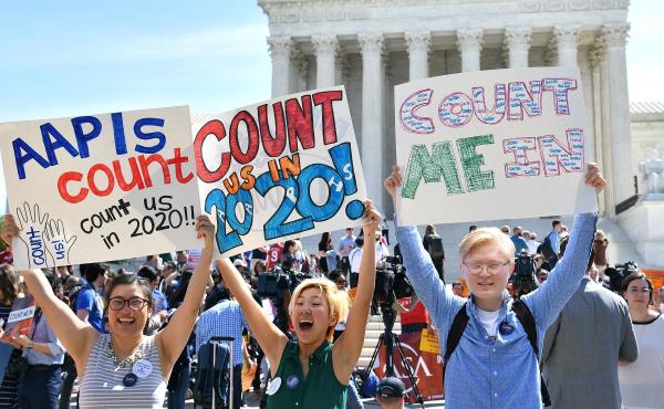 Demonstrators rally outside the U.S. Supreme Court in Washington, D.C., in April to protest the Trump administration's plan to add a citizenship question to forms for the 2020 census. Demonstrators rally outside the U.S. Supreme Court in Washington, D.C., in April to protest the Trump administration's plan to add a citizenship question to forms for the 2020 census.