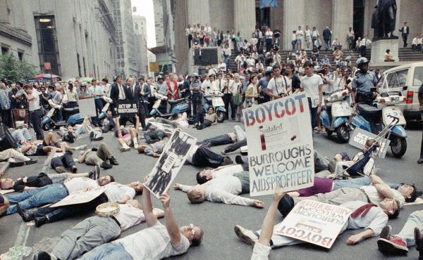 AIDS activist group ACT UP organized numerous protests on Wall Street in the 1980s. The group's tactics helped speed the process of finding an effective treatment for AIDS. AIDS activist group ACT UP organized numerous protests on Wall Street in the 1980s. The group's tactics helped speed the process of finding an effective treatment for AIDS.