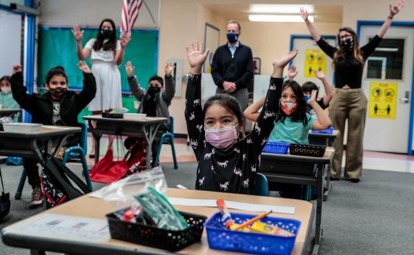 Kindergartner Allyson Zavala joined with other students and school superintendent Austin Buetner for a class selfie in April inside teacher Alicia Pizzi's classroom at Maurice Sendak Elementary School in North Hollywood, Calif. Kindergartner Allyson Zavala joined with other students and school superintendent Austin Buetner for a class selfie in April inside teacher Alicia Pizzi's classroom at Maurice Sendak Elementary School in North Hollywood, Calif.