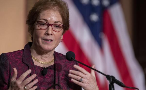 Former U.S. Ambassador Marie Yovanovitch, pictured in 2020, says she has been giving out anti-Putin merchandise as gifts for years. Former U.S. Ambassador Marie Yovanovitch, pictured in 2020, says she has been giving out anti-Putin merchandise as gifts for years.