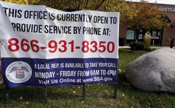 A sign outside a U.S. Social Security Administration office in Mount Prospect, Ill., in October last year. Closed SSA offices across the country are being blamed for a 30 percent drop in applications for an aid program for the most vulnerable. A sign outside a U.S. Social Security Administration office in Mount Prospect, Ill., in October last year. Closed SSA offices across the country are being blamed for a 30 percent drop in applications for an aid program for the most vulnerable.