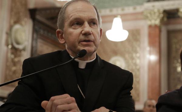 Bishop Thomas Paprocki of the Catholic Diocese of Springfield, Ill., has barred priests from performing sacraments for people in same-sex marriages. Above, Paprocki testifies against an Illinois same-sex marriage bill in 2013. Bishop Thomas Paprocki of the Catholic Diocese of Springfield, Ill., has barred priests from performing sacraments for people in same-sex marriages. Above, Paprocki testifies against an Illinois same-sex marriage bill in 2013.