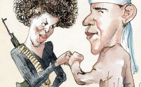 Blitt's 2008 New Yorker cover, "Fistbump: The Politics of Fear," was inspired by the rumors that circulated about the Obamas during that year's presidential campaign. Blitt's 2008 New Yorker cover, "Fistbump: The Politics of Fear," was inspired by the rumors that circulated about the Obamas during that year's presidential campaign.