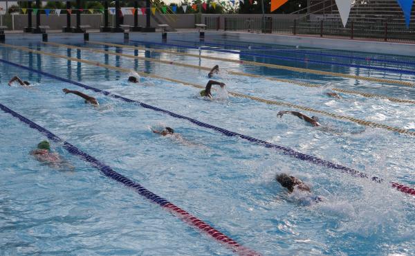 At the Germán Rieckehoff Olympic Village in Salinas, Puerto Rico young athletes train in this swimming pool. At the Germán Rieckehoff Olympic Village in Salinas, Puerto Rico young athletes train in this swimming pool.