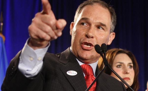 Scott Pruitt speaks on election night 2010, after his successful campaign for Oklahoma attorney general. When Pruitt assumed office, he also took control of the state's case against the poultry industry. Scott Pruitt speaks on election night 2010, after his successful campaign for Oklahoma attorney general. When Pruitt assumed office, he also took control of the state's case against the poultry industry.