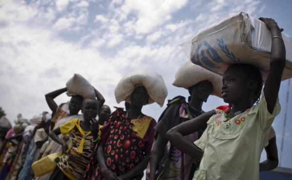 A World Food Program food distribution site in Bentiu, South Sudan. The U.N. says nearly 5 million people in the country do not have enough food, and in one region people are already dying of starvation. A World Food Program food distribution site in Bentiu, South Sudan. The U.N. says nearly 5 million people in the country do not have enough food, and in one region people are already dying of starvation.