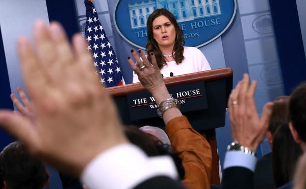 In the White House briefing room, Sarah Sanders often moves quickly from one news outlet to the next, cutting off follow-up questions and ending press conferences with many reporters' questions unanswered. In the White House briefing room, Sarah Sanders often moves quickly from one news outlet to the next, cutting off follow-up questions and ending press conferences with many reporters' questions unanswered.
