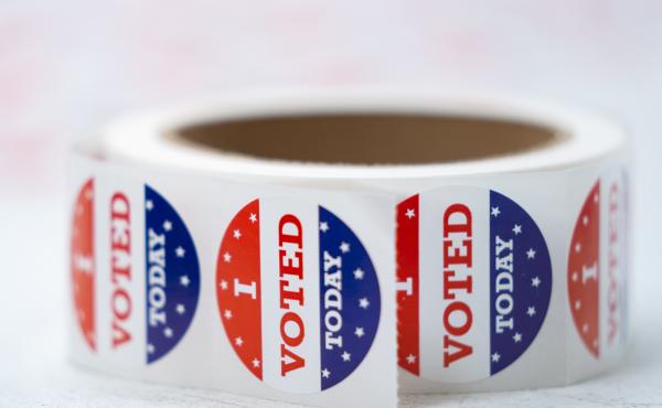 A roll of stickers reading "I voted today" sit on a table at a polling location in Summerville, S.C., during midterm primary elections on June 14, 2022. A roll of stickers reading "I voted today" sit on a table at a polling location in Summerville, S.C., during midterm primary elections on June 14, 2022.