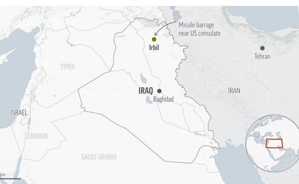 Iran has claimed responsibility for a missile barrage that struck near a sprawling U.S. consulate complex in the northern Iraqi city of Irbil, saying it was retaliation for an Israeli strike in Syria that killed two members of its Revolutionary Guard. Iran has claimed responsibility for a missile barrage that struck near a sprawling U.S. consulate complex in the northern Iraqi city of Irbil, saying it was retaliation for an Israeli strike in Syria that killed two members of its Revolutionary Guard.