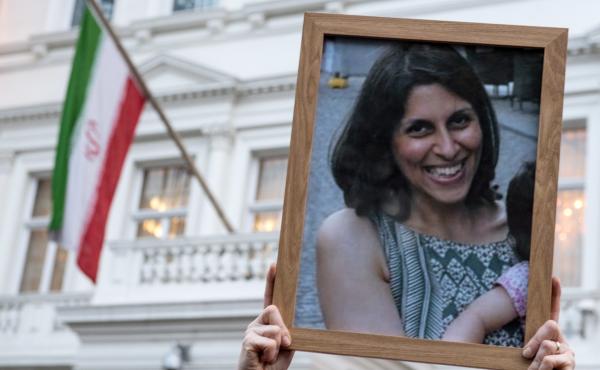Supporters hold a photo of Nazanin Zaghari-Ratcliffe during a vigil in London in 2017. Iran released Zaghari-Ratcliffe, who was imprisoned in 2016, and Anousheh Ashouri, a businessman, on Wednesday. Supporters hold a photo of Nazanin Zaghari-Ratcliffe during a vigil in London in 2017. Iran released Zaghari-Ratcliffe, who was imprisoned in 2016, and Anousheh Ashouri, a businessman, on Wednesday.
