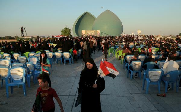 Supporters of Iraq's Al-Fateh Alliance at a rally in Baghdad on Thursday ahead of Sunday's parliamentary elections. Supporters of Iraq's Al-Fateh Alliance at a rally in Baghdad on Thursday ahead of Sunday's parliamentary elections.