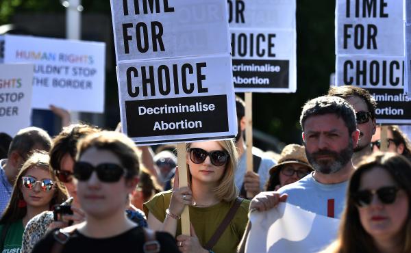 Activist group Solidarity with Repeal holds a rally calling for abortion rights outside Belfast City Hall last week in Belfast, Northern Ireland. The rally follows Ireland's vote to repeal a constitutional ban on abortion. Activist group Solidarity with Repeal holds a rally calling for abortion rights outside Belfast City Hall last week in Belfast, Northern Ireland. The rally follows Ireland's vote to repeal a constitutional ban on abortion.