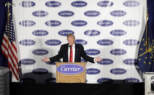 President-elect Donald Trump speaks at Carrier Corp. on Thursday, in Indianapolis. President-elect Donald Trump speaks at Carrier Corp. on Thursday, in Indianapolis.