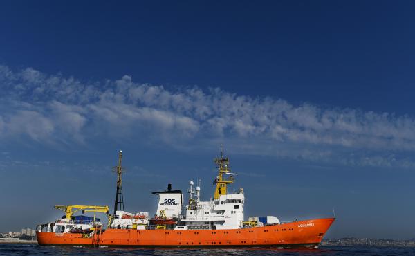 The rescue ship Aquarius, chartered by aid groups SOS Mediterranee and Doctors Without Borders, leaves the harbor of Marseille, France, on Aug. 1. The ship has been docked at Marseille since September, when it lost its registration, and Italian authoritie The rescue ship Aquarius, chartered by aid groups SOS Mediterranee and Doctors Without Borders, leaves the harbor of Marseille, France, on Aug. 1. The ship has been docked at Marseille since September, when it lost its registration, and Italian authoritie