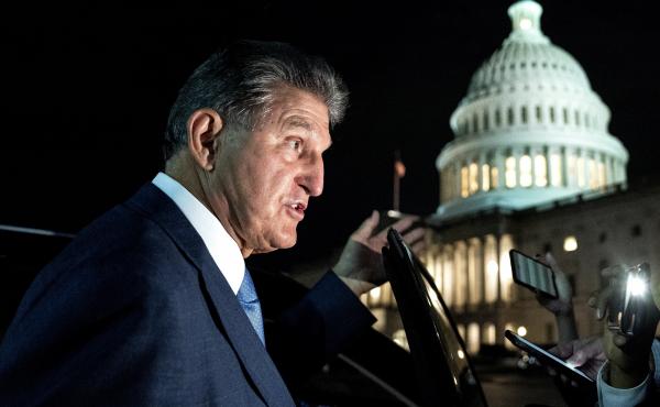 Sen. Joe Manchin, a Democrat from West Virginia, speaks to members of the media while departing the U.S. Capitol on Oct. 7. Manchin has reportedly told the White House that he opposes the key climate measure in Biden's multitrillion-dollar climate and soc Sen. Joe Manchin, a Democrat from West Virginia, speaks to members of the media while departing the U.S. Capitol on Oct. 7. Manchin has reportedly told the White House that he opposes the key climate measure in Biden's multitrillion-dollar climate and soc