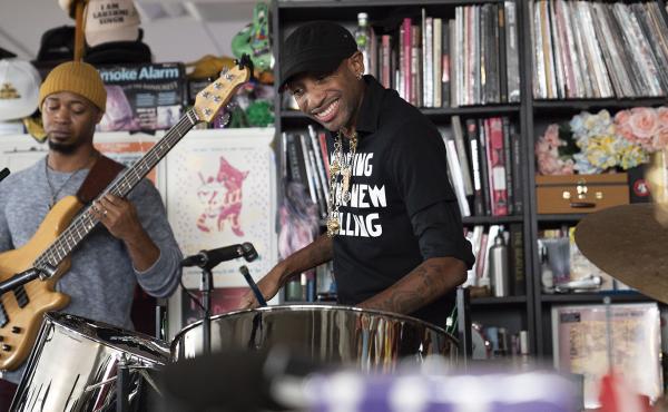 Jonathan Scales Fourchestra performs during tiny desk on December, 4, 2019. (Photo by Mhari Shaw/NPR) Jonathan Scales Fourchestra performs during tiny desk on December, 4, 2019. (Photo by Mhari Shaw/NPR)