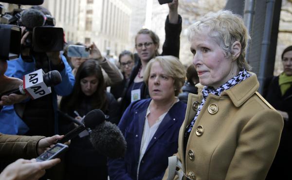 On Twitter, E. Jean Carroll (right) slammed the Department of Justice's attempt to take over her defamation suit against President Trump, telling him to "bring it." On Twitter, E. Jean Carroll (right) slammed the Department of Justice's attempt to take over her defamation suit against President Trump, telling him to "bring it."